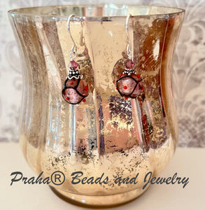 Czech Glass Purple Lampwork Earrings in Sterling Silver