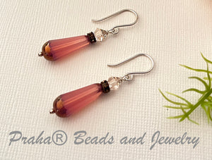 Czech Glass Pink Faceted Drop Earrings in Sterling Silver SPECIAL PRICE
