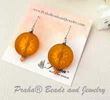 Load image into Gallery viewer, Huge Round Orange Sun Czech Glass Bohemian Drop Earrings in Sterling Silver
