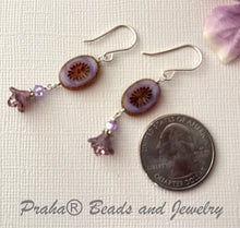 Load image into Gallery viewer, Czech Glass Lavender Flower Drop Earrings in Sterling Silver

