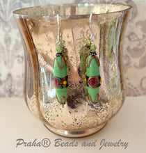 Load image into Gallery viewer, Czech Lampwork Green Wedding Cake Earrings in Sterling Silver
