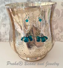 Load image into Gallery viewer, Czech Glass Dark Teal Flower Drop Earrings in Sterling Silver
