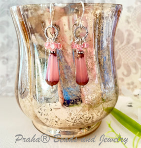 Czech Glass Pink Faceted Dangle Drop Earrings in Sterling Silver SPECIAL PRICE