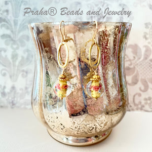 Czech Gold Foil Glass Earrings in 14K Gold Fill