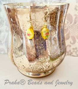 Czech Glass Yellow Lampwork Earrings in 14K Gold Fill SPECIAL PRICE