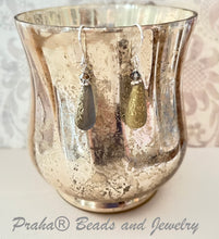 Load image into Gallery viewer, Czech Glass Textured Gold Dangle Drop Earrings in Sterling Silver
