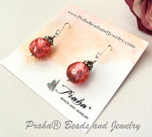 Murano Glass Pink Earrings with Silver Foil in Sterling Silver