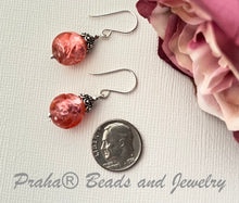 Load image into Gallery viewer, Murano Glass Pink Earrings with Silver Foil in Sterling Silver
