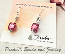 Load image into Gallery viewer, Pink Murano Glass Cube Earrings in Sterling Silver SPECIAL PRICE
