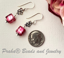 Load image into Gallery viewer, Pink Murano Glass Cube Earrings in Sterling Silver SPECIAL PRICE
