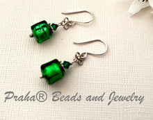 Load image into Gallery viewer, Murano Glass Cube Green Earrings in Sterling Silver
