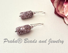 Load image into Gallery viewer, Murano Millefiori Mauve and White Glass Tube Earrings in Sterling Silver
