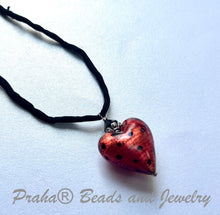 Load image into Gallery viewer, Murano Glass &quot;Puffy&quot; Leopard Print Heart on Silk Cord

