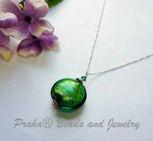 Murano Glass Green Disc Shape in Sterling Silver