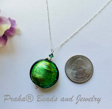 Load image into Gallery viewer, Murano Glass Green Disc Shape in Sterling Silver
