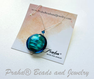 Murano Glass Teal Disc Shape in Sterling Silver