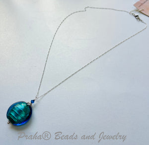 Murano Glass Teal Disc Shape in Sterling Silver