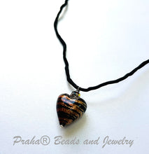 Load image into Gallery viewer, Murano Glass &quot;Puffy&quot; Tiger Stripe Heart on Silk Cord SPECIAL PRICE!
