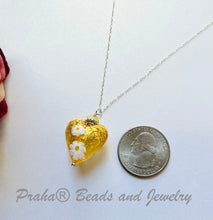 Load image into Gallery viewer, Murano Glass Gold &quot;Puffy&quot; Heart with Millefiori Flowers in Sterling Silver
