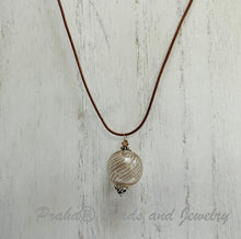 Load image into Gallery viewer, Murano Blown Clear Glass Necklace in Leather
