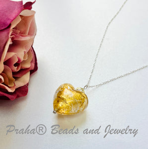 Murano Glass Gold "Puffy" Heart in Sterling Silver SPECIAL PRICE!