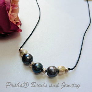 Freshwater Pearl Necklace on Black Leather