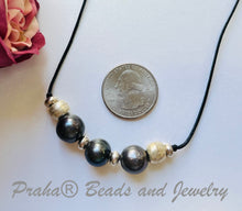 Load image into Gallery viewer, Freshwater Pearl Necklace on Black Leather
