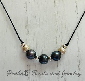 Freshwater Pearl Necklace on Black Leather
