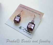 Load image into Gallery viewer, Murano Glass Lavender Square Earrings in Sterling Silver
