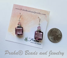 Load image into Gallery viewer, Murano Glass Lavender Square Earrings in Sterling Silver
