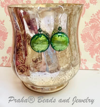 Load image into Gallery viewer, Murano Glass Dark Green Puffed Coin Earrings in Sterling Silver
