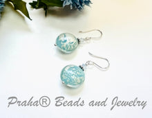 Load image into Gallery viewer, Murano Glass Light Blue Puffed Coin Earrings in Sterling Silver

