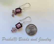 Load image into Gallery viewer, Murano Glass Cube Lavender Earrings in Sterling Silver SPECIAL PRICE!
