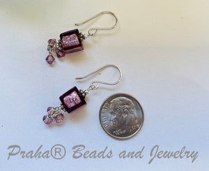 Murano Glass Cube Lavender Earrings in Sterling Silver SPECIAL PRICE!