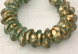 "Antiqued" Mushroom Beads in Vintage Green/Gold, Czech 6MM