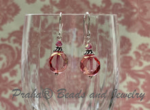 Load image into Gallery viewer, Czech Glass Pink Duel Faceted Round Drop Earrings in Sterling Silver

