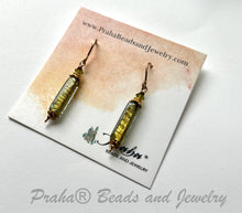 Load image into Gallery viewer, Czech Long Green Glass with Gold Foil Earrings in 14K Gold Fill
