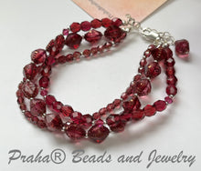 Load image into Gallery viewer, Czech Glass Multi-Strand Cabernet Bracelet in Sterling Silver
