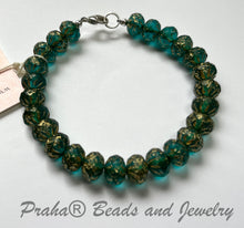 Load image into Gallery viewer, Czech Glass Teal and Gold Bracelet in Sterling Silver

