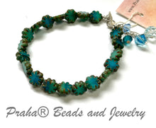 Load image into Gallery viewer, Czech Glass Sea Green Cactus Flower Bracelet in Sterling Silver
