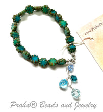 Load image into Gallery viewer, Czech Glass Sea Green Cactus Flower Bracelet in Sterling Silver
