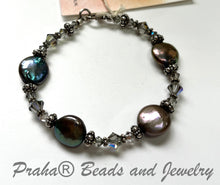 Load image into Gallery viewer, Gray Freshwater Pearl and Swarovski Crystal Bracelet in Sterling Silver
