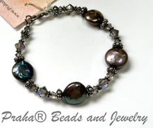 Load image into Gallery viewer, Gray Freshwater Pearl and Swarovski Crystal Bracelet in Sterling Silver
