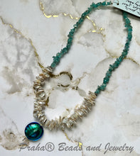 Load image into Gallery viewer, Teal Murano Glass and Pearl Necklace in Sterling Silver
