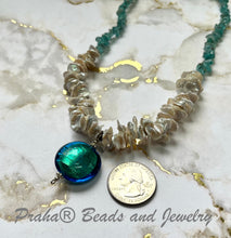 Load image into Gallery viewer, Teal Murano Glass and Pearl Necklace in Sterling Silver
