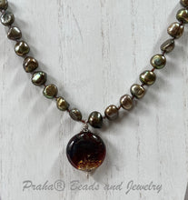Load image into Gallery viewer, Green Murano Glass and Pearl Necklace in Sterling Silver
