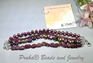 4-Strand Pink Tourmaline and Freshwater Pearl Bracelet in Sterling Silver
