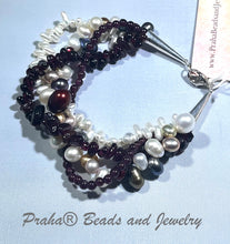 Load image into Gallery viewer, 4-Strand Garnet and Freshwater Pearl Bracelet in Sterling Silver
