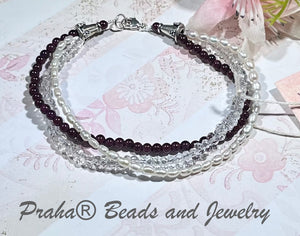 3-Strand Freshwater Pearl and Gemstone Bracelet in Sterling Silver