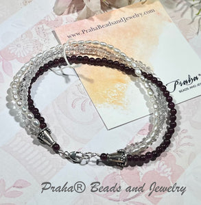 3-Strand Freshwater Pearl and Gemstone Bracelet in Sterling Silver